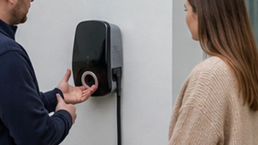 Wall mounted EV charger at a home
